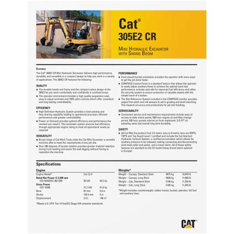 cat 305e2 spec sheet